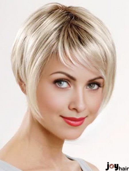 8 inch Straight Platinum Blonde Synthetic Short Capless Bob Wigs For Women